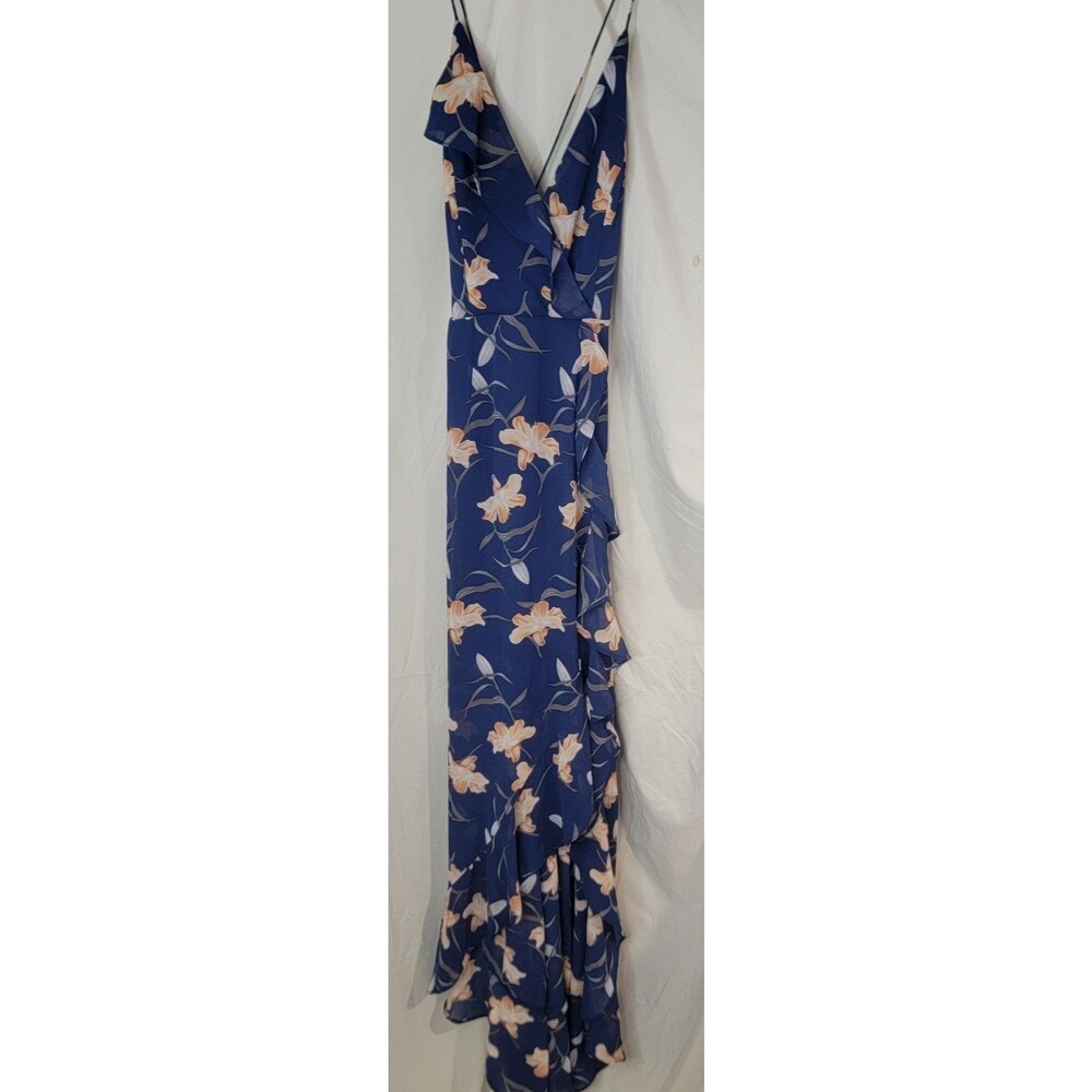 Windsor Small Navy Floral Wrap Midi Dress Ruffle Hem Wedding Guest Boho Party